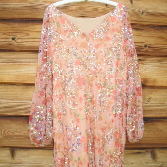 Mac Duggal 93547 Womens FLORAL PRINT SEQUINED PUFF SLEEVE GOWN - Picture 11 of 14